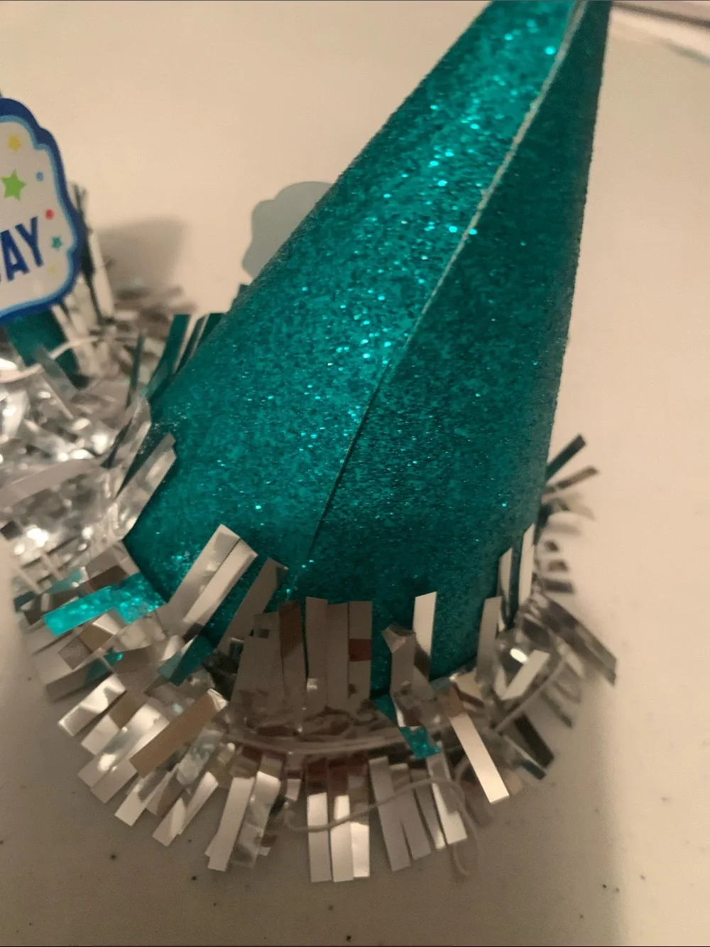 🆕- Teal Glitter Mini Happy Birthday Party Hats - Pack of 6Festive Cone Hats